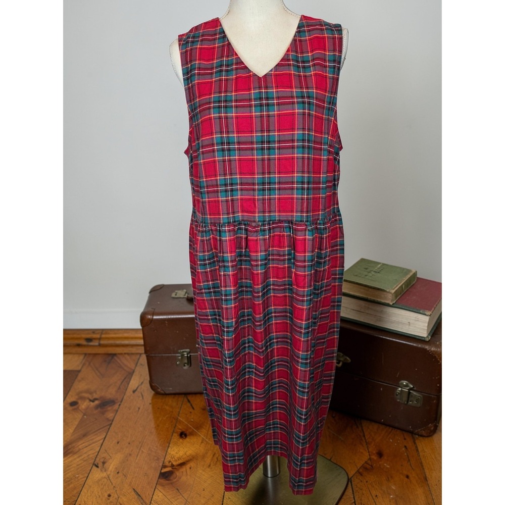 The Tog Shop Plaid Jumper Dress‎ Midi Size Large Cotton Acadamia 90s Style